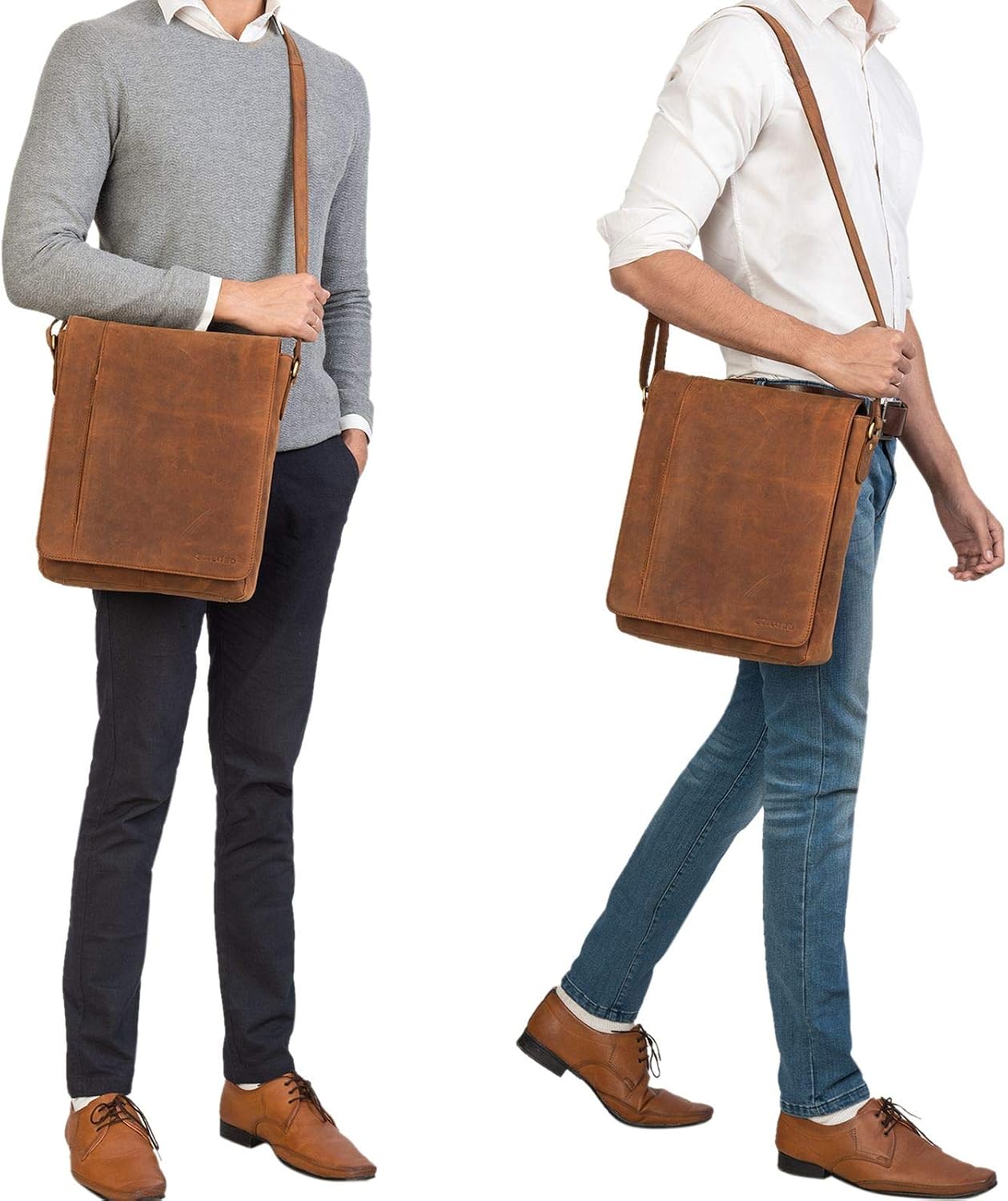 STILORD "Paul" Leather Shoulder Bag Men Vintage Messenger Bag for 13,3 inches MacBook Tablet Vertical Crossbody Bag for A4 Documents in Genuine Leather Colour:tan - Image 3