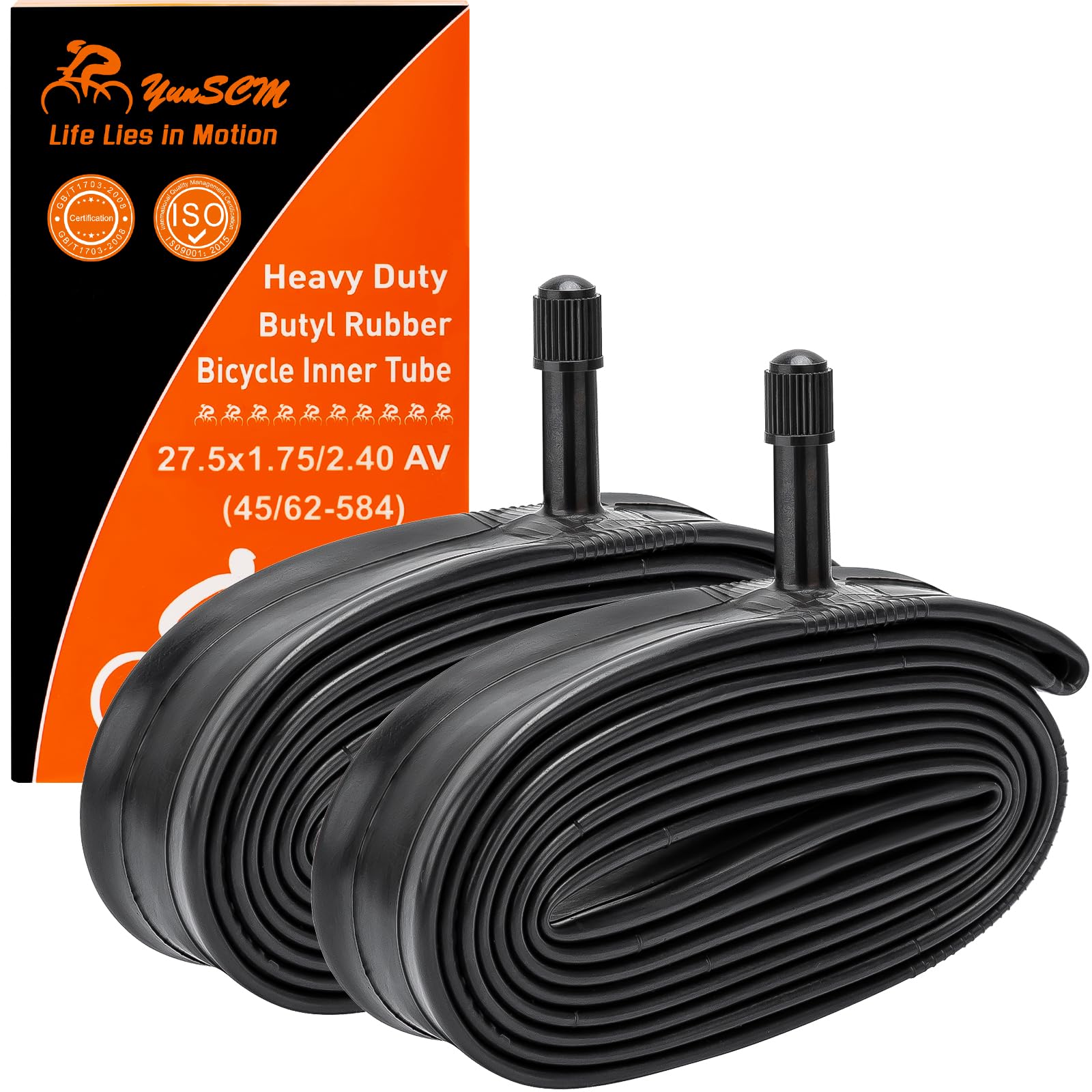YunSCM 2PCS 27.5" Heavy Duty Bike Tubes 27.5x1.75 27.5x1.95 27.5x2.10 27.5x2.25 27.5x2.35 27.5x2.40 45/62-584 AV32mm Schrader Valve Compatible 27.5x1.75/1.95/2.0/2.10/2.25/2.35/2.40 Bike Tube