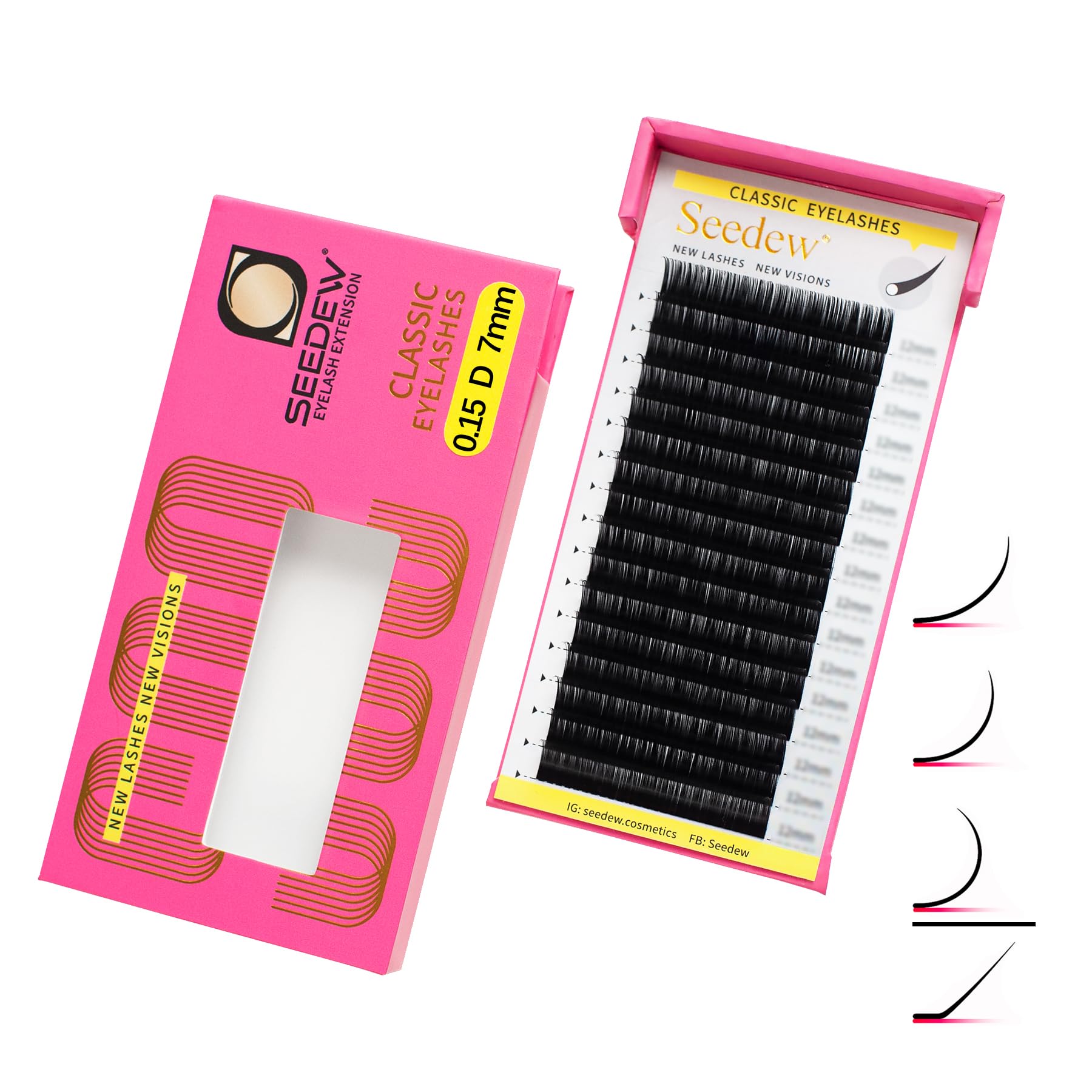 SEEDEW Classic Individual Eyelash Extensions, 7mm D Curl 0.15mm 16 Rows/Tray, Single Natural Soft Lightweight Short Bottom Lashes Grafting Supplies for Lash Artists Salons (Matte Black-0.15-D-7mm) — image 1