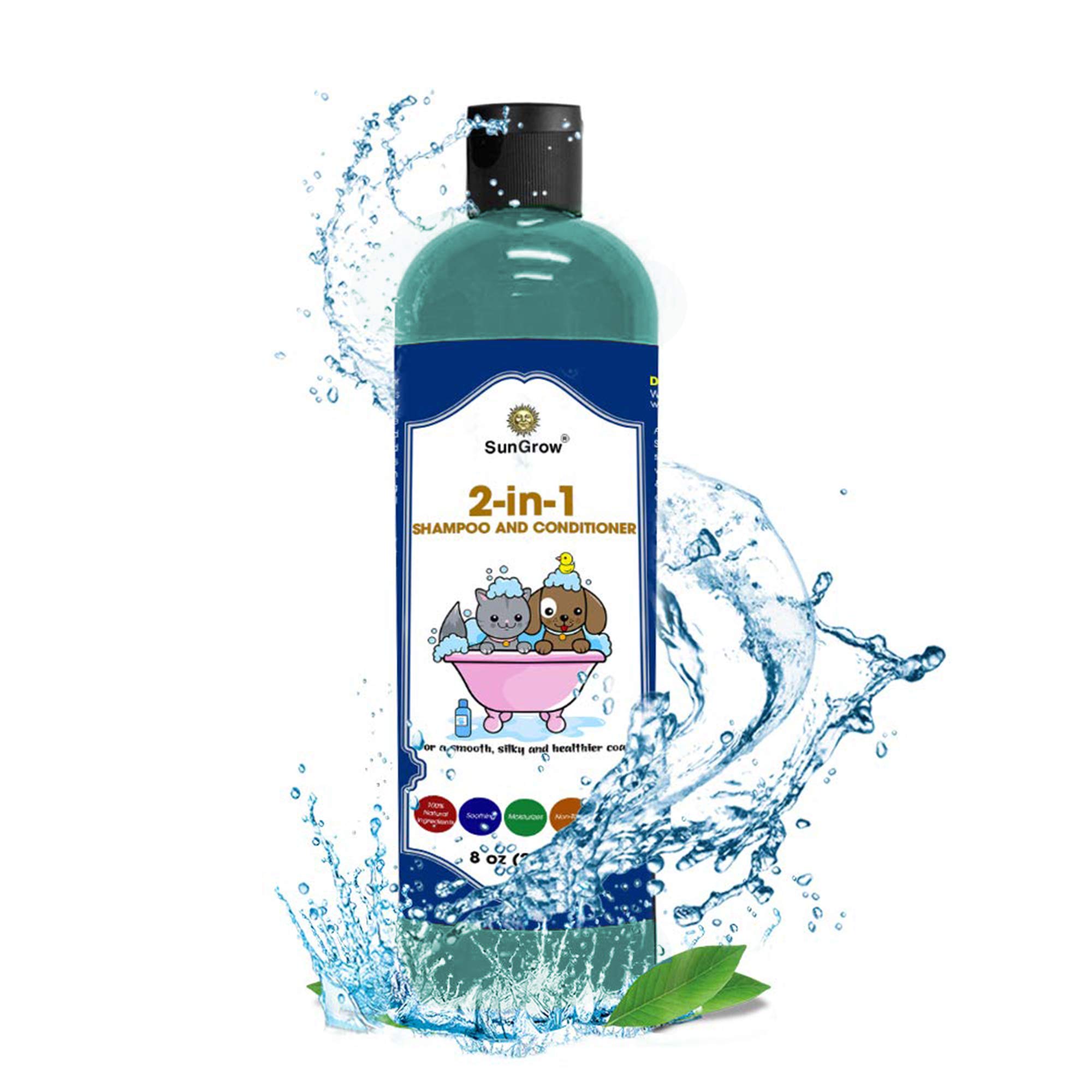 SunGrow 2-in-1 Cat Shampoo Plus Conditioner, Gentle and Effective Fur Cleanser, Essential Oil-Rich for a Smoother and Silkier Coat, Soothing on Dry Skin