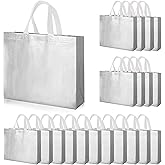 Haokuaile 20 PCS Glossy Silvery White non-woven Gift Bags with Bottom Insert,12.6 x 11.02 x 4.72 In,for Holiday Birthday, Wedding, Party (Silvery white, S)