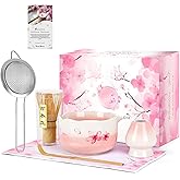 7PCS Matcha Whisk Set, Sakura Cherry Bloosm Matcha Kit Christmas Gifts for Women Birthdays Mom Girls Kids and Matcha Tea Lover, with Bamboo Whisk, Holder, Bowl, Scoop, Sifter, Towel, and Elegant box