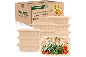 GLOTOCH EXPRESS 100 Piece (50 Pack) Meal Prep Containers with Lids, 28 oz Cornstarch Food Storage Containers Plant-based Lunch Box for Salad,BPA Free Plastic Take Out Containers Microwave and Freezer Safe