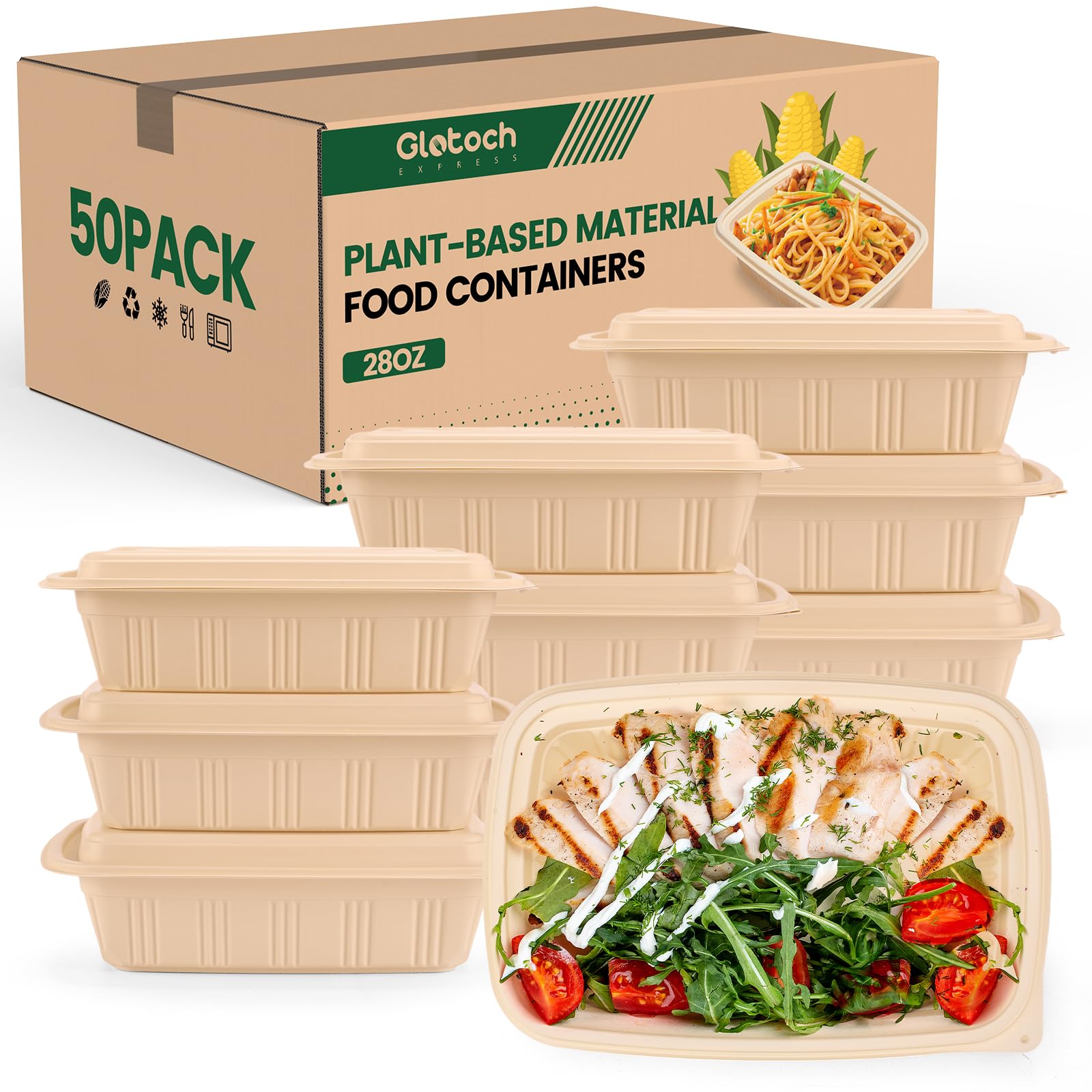 Photo 1 of 100 Piece (50 Pack) Meal Prep Containers with Lids, 28 oz Cornstarch Food Storage Containers Plant-based Lunch Box for Salad,BPA Free Plastic Take Out Containers Microwave and Freezer Safe