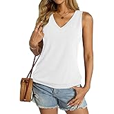 Micticsi Womens V Neck Tank Tops Sleeveless Banded Hem Shirts Loose Fit Summer Outfits Clothes 2025