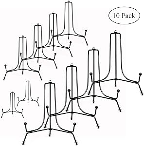 Fasunry 10 Pack Upgraded Plate Display Stands, 4 6 8 Inch Anti-Slip Iron Plate Holder Display Stands, Compatible 3 to 12 Inch Decorative Plates, Photo Holder Stands, Book Display Stands and Artworks
