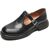 Mary Jane Oxfords for Women, T-Strap Soft Leather Retro Loafer Shoes, Comfort Leather Round Toe Non-Slip Dressy Casual Shoes with Buckle