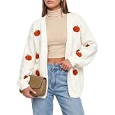 Women Cute Pumpkin Embroidery Cardigan Sweater V Neck Open Front Loose Casual Knit Cardigan Coats Cozy Holiday Sweater