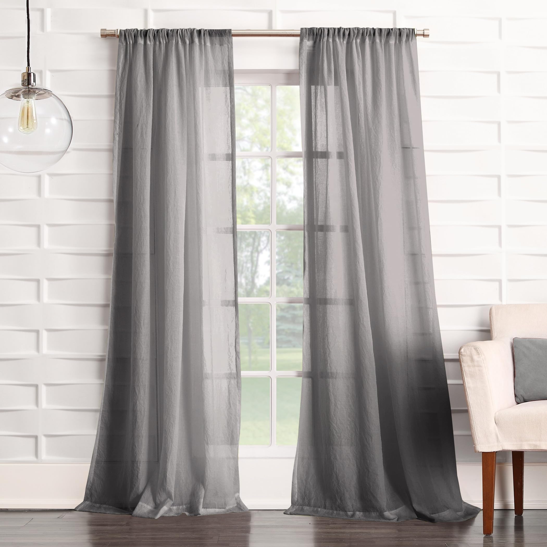 Photo 1 of 1 No. 918 Tayla Crushed Texture Semi-Sheer Rod Pocket Curtain Panel, 50" x 108", Gray