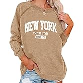 Vdnerjg Women's New York Letter Print Sweatshirt Crewneck Long Sleeve Casual Loose Fit Pullover Shirt