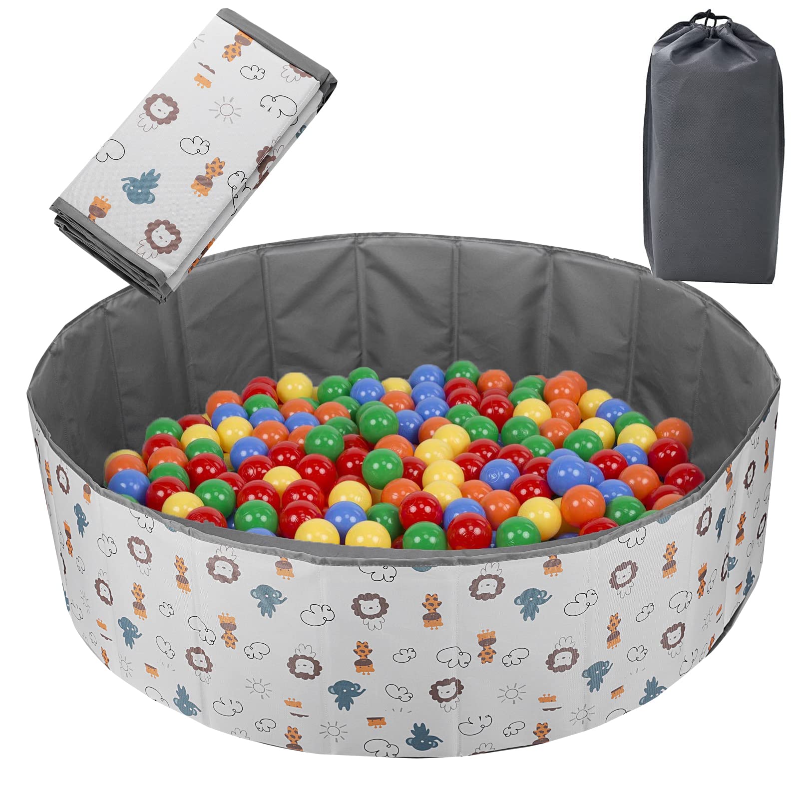 HB.YE Ball Pit for Babies and Toddlers Ball Pool Foldable Playground for Children's Room upgraded kids ball pit play yard Animal design |Gray 80cm
