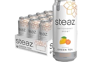 Steaz - Organic Green Tea - Zero Calorie Peach Mango (12 Pack) - Antioxidant Brew - 65mg Natural Caffeine, Vitamin C - Stevia Sweetened Iced Tea - Vegan, Fair Trade - 12 Cans, 16 fl oz (473mL)