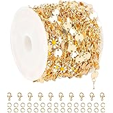 YOUBEIYEE 16.4 Feet Gold Plated Chain for Jewelry Making Brass Sequin Link Chain Roll White Daisy Chain Necklace Bracelet DIY for Women