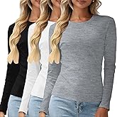 Women's Cotton Long Sleeve T Shirt Slim Fit Crewneck Basic Tee Shirts Tops Casual Soft Layering Undershirts