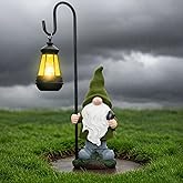 Solar Garden Gnome Decor Outdoor Statue - Gnome With LED Waterproof Sculptures Lights, Cute Gnome Pond/Yard Statues Outside Decoration, Home, Lawn, Patio, Resin Animal Ornament, Women/Gardening Gift