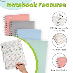 TWONE Spiral Notebook, 7"x10", 140 line Ruled