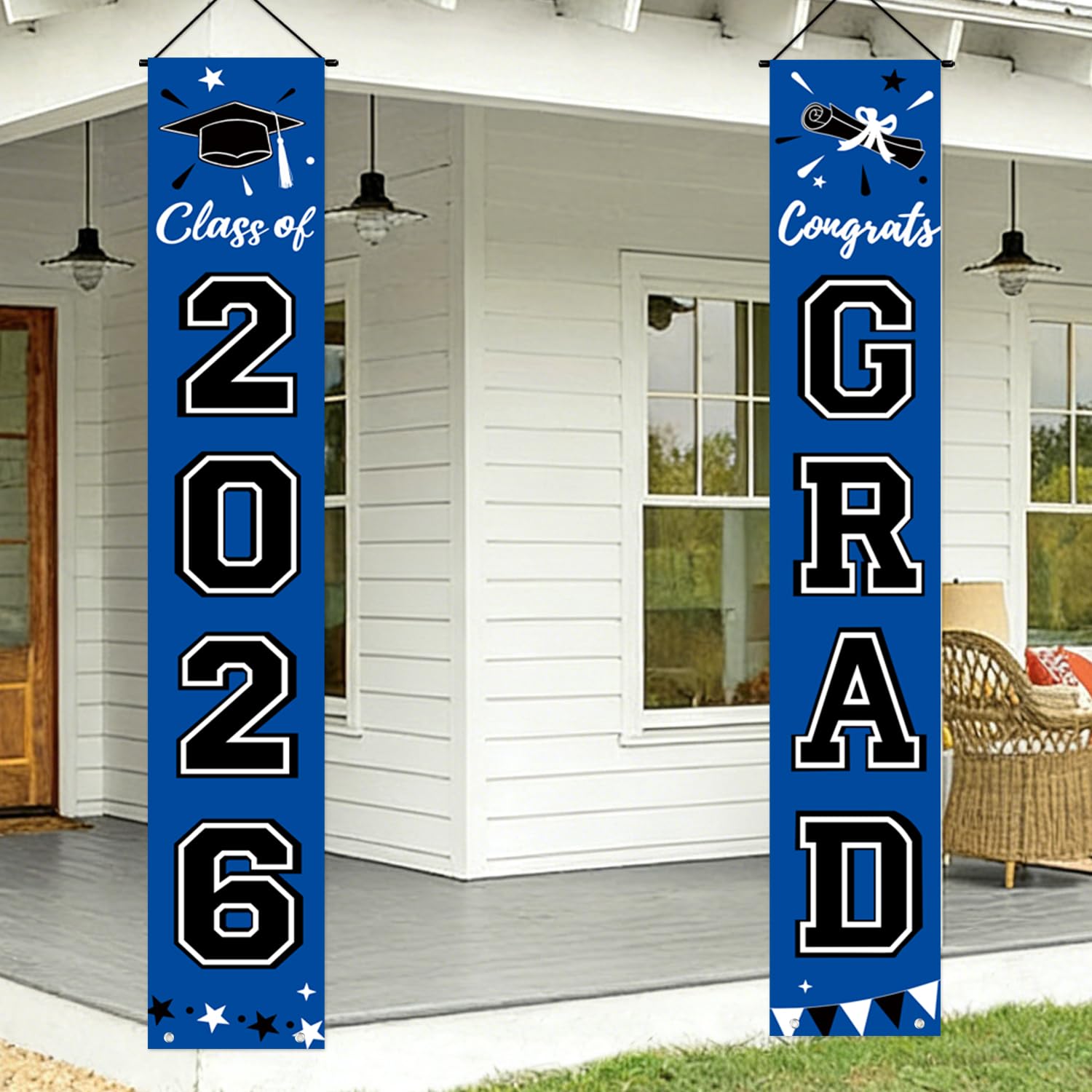 Graduation Decorations 2026, Blue Door Porch Signs, Graduation Banner Class of 2026, Congrats Grad Banner for Door and Porch Graduation Party Supplies