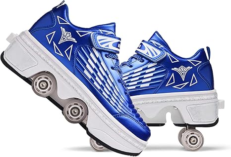 Amazon Co Jp 多機能変形スニーカー 大人 子供のためのクールなパーカーシューズ 引き込み式のホイールローラースケート アウトドアスポーツスケート旅行に最適 Blue 21 21 5cm ホーム キッチン
