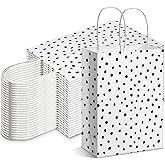 Humyoun 24 Pcs Black Painted Dots Gift Bags Paper Goodies Bags with Handles Polka Dot Candy Treat Gifts Wrapping for Baby Shower Wedding Birthday Party Supplies