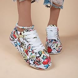 Breathable Low-top Lace-up Graffiti Running Shoes