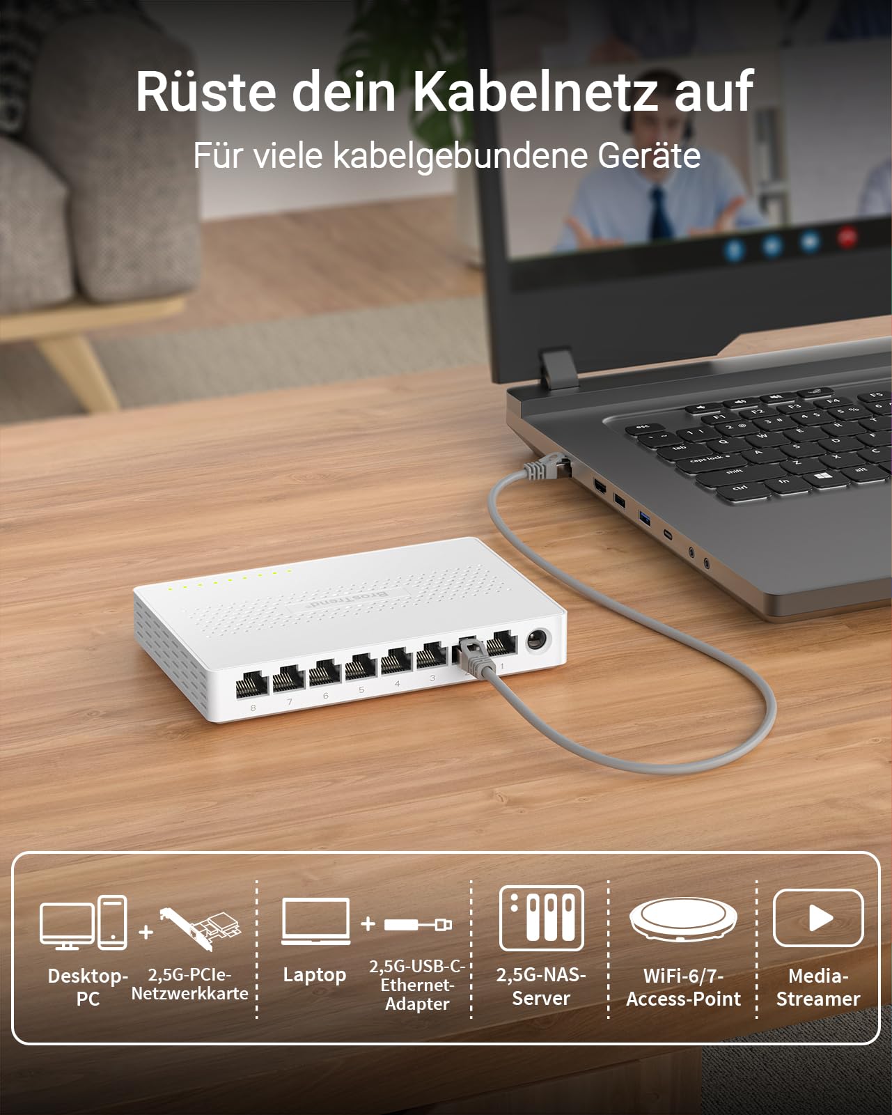 BrosTrend 8X 2.5-Gigabit Ports Ethernet Netzwerk Switch Unmanaged Splitter 3