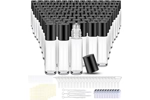 Olutacot 150 Pcs Essential Oil Roller Bottles 10 ml Leakproof Empty Glass Roll on Bottles with Stainless Steel Roller Balls with 20 Funnels 20 Droppers for Travel Perfume Essential Oil
