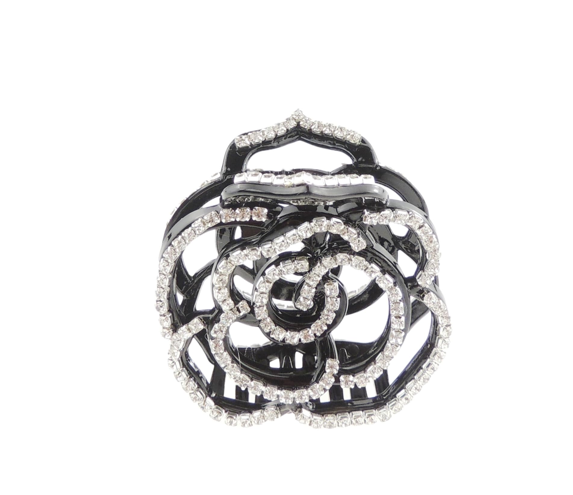 Extra Sparkly Women Girls Crystal Diamante Rhinestone Gems Bridal Wedding Evening Party Styling Fine Thin Hair Accessories Butterfly Claw Jaw Clip Octopus Clamp Grip 8cm Rose Back