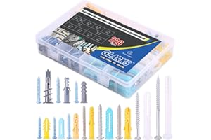 Glarks 220-Pieces Plastic Self Drilling Drywall Ribbed Anchors Hollow-Wall Anchor with Screws Assortment Kit for Drywall, Hollow-Wall Hanging Wall Shelf or Blinds