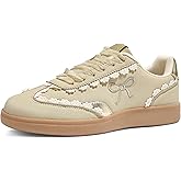 LUCKY STEP Women’s Lace Detail Casual Sneakers Organza Ribbon Lace-Up Fashion Vintage Gum Sole Trendy Cute Shoes
