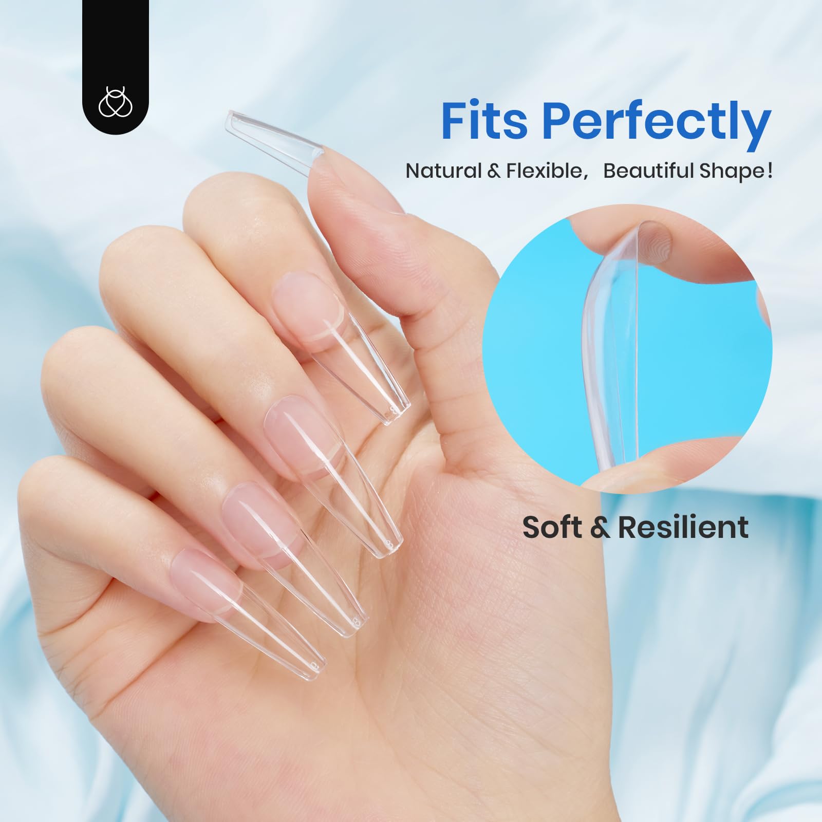 Beetles Acrylic Nails Kit 500Pcs Long Coffin Pre-Shaped Clear Full Cover Soft False Nails, Nail Tips Soak Off Easy Nail Extension Set for DIY Nails Art Home Gift for Women - Image 4
