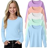 LessonZoo 5 Pack Girls Long Sleeve Shirts Kids Loose Round Neck Casual Toddler Basic Tops Soft Cute Tween Youth Tee
