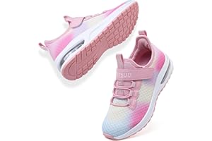 TETSUO Kids Sneakers for Girls Athletic Running Shoes Lightweight Breathable Walking Shoes Slip on Sports Tennis Shoes for To