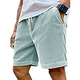 TAFLE Mens Cargo Shorts Casual Drawstring Elastic Waist Corduroy Summer Beach Shorts with Pockets