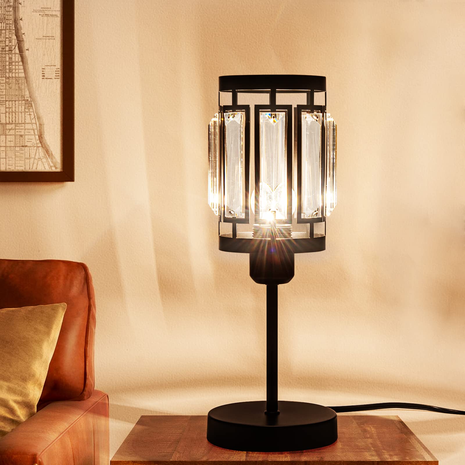 Photo 1 of Larootsi Industrial Table Lamp, Metal+Crytal Rustic Table Lamp with Plug in Cord On/Off Switch, Bedside Nightstand Lamp, E26 Edison Reading Lamp Light Fixture for Bedroom Living Room Office
