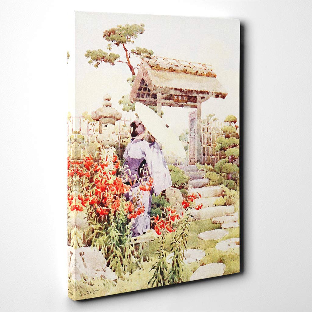 Ella Du Cane Japanese Oriental Tiger Lilies Canvas Print | Gallery Wrapped 30mm Frame Wall Art | 20x14 inches | Ready to Hang | Asian Animals Picture | Living Room Bedroom Lounge Office