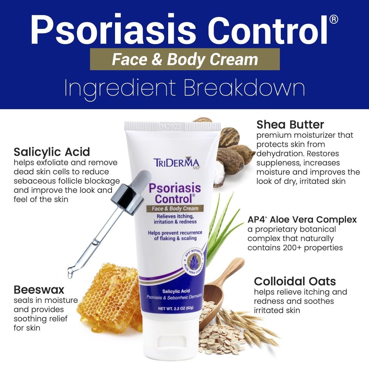 TriDerma Psoriasis Control Face & Body Cream - Maximum Strength 3% Salicylic Acid - Moisturizing Psoriasis Cream (No Cortisone, Fragrance or Parabens) - 2.2 oz