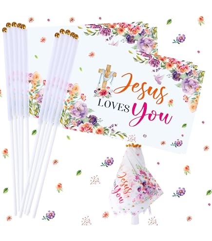 Remagr Jesus-Mini-Flaggen – 60 Stück, 10,2x15,2 Cm, Polyester, Mit Stäbchen Für Ostern & Kirche
