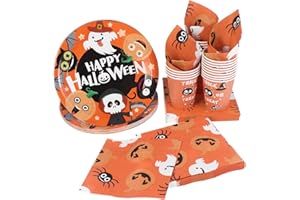 Hemoton Paper Tableware set for Halloween Nightmare Party Supplies with 24pcs Plates 24pcs Cups and 48pcs Napkins
