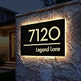 Custom Solar Backlit LED House Number Sign for Outside, Modern Illuminated Address Plaque for Home, Personalized Stainless St