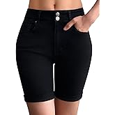 roswear Women's Mid Rise Skinny Butt Lifting Stretchy Bermuda Jeans Shorts
