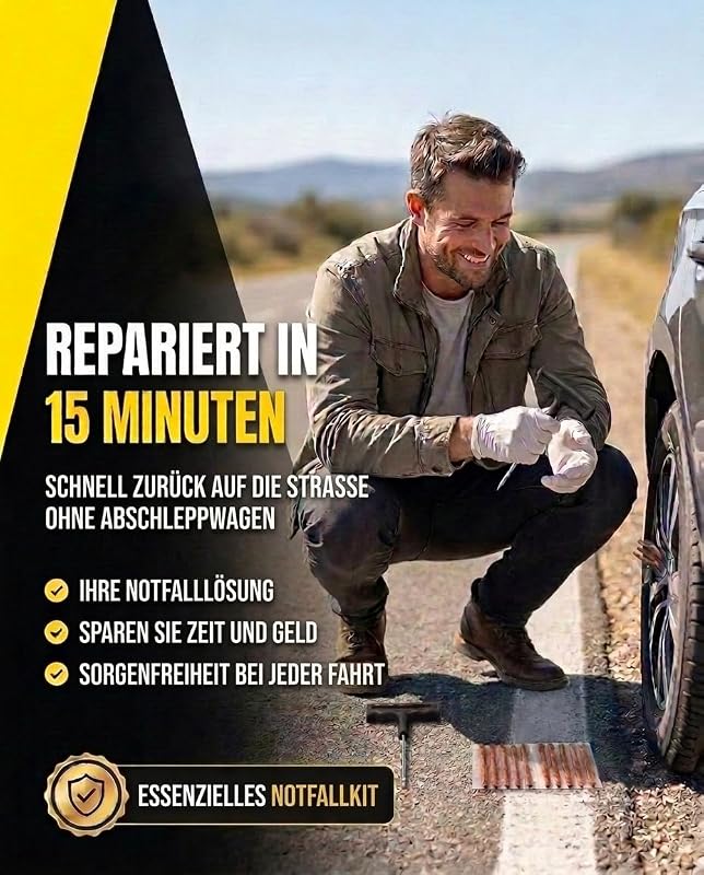 Reifenreparaturset, Reifendichtmittel Auto, Repariert Reifen in 15 Minuten