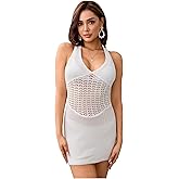 GORGLITTER Women's Crochet Dresses Sexy Hollow Out Tie Backless Sleeveless Bodycon Sundress