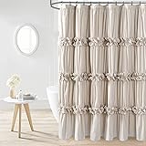 Homechoice Decor Camel Ruffle Shower Curtain, Vintage Handcrafted Bow Tie Bath Curtain for Master Bathroom, Ruched Microfiber