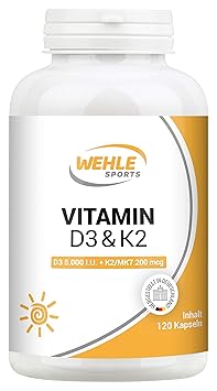 Vitamin D3 5000 IE + 200mcg Vitamin K2 MK7 99+% K2Vital All-Trans Menaquinon 7 Hochdosiertes Vitamin D3 und K2-120 Kapseln