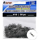 AFW American Fishing Wire Fishing Swivels - Mighty Mini 100% Stainless Steel Crane Swivels, 3X Stronger Than Brass, for Terminal Tackle Box, Up to 600lb Test - Fishing Gear for Fishing Line Leaders