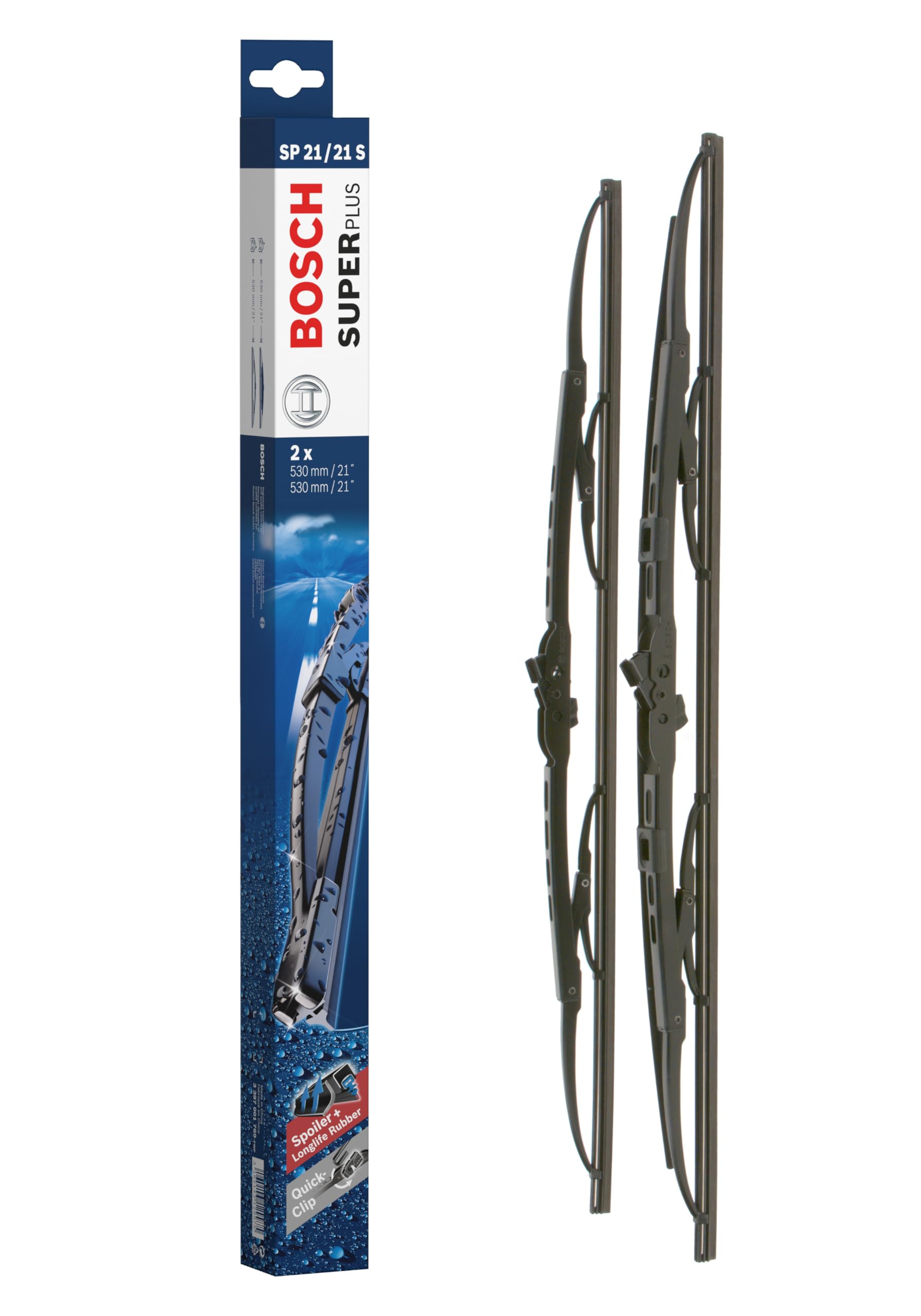 Bosch Wiper Blade Super Plus Spoiler SP21/21S, Length: 530mm/530mm − Set of Front Wiper Blades