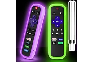SOTATOO 2 Pack Remote Cover for Roku, Battery Cover for TCL Roku Smart TV Steaming Stick Remote, Silicone Remote Case for Roku Universal Protective Controller Sleeve Skin Glow in The Dark Green Purple