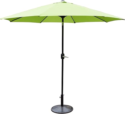 9 Green And Black Patio Umbrella With Crank And Tilt And Cast Iron Base Amazon Co Uk Garden Outdoors