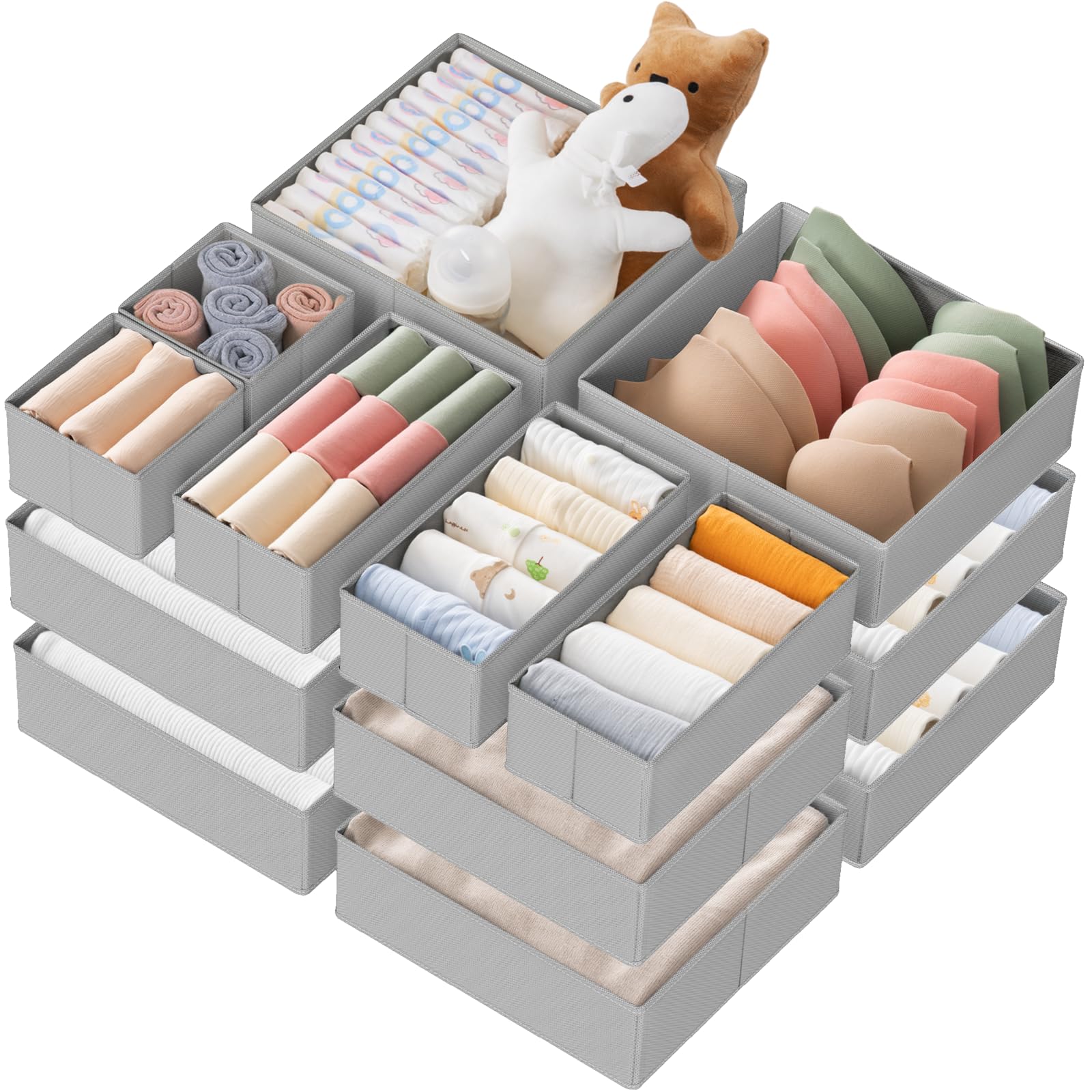 Photo 1 of Criusia Drawer Organizer Clothes, 21 Pack Dresser Organizer for Baby Clothes, Underwear, Sock- Foldable Closet Organization and Storage Dividers Bins for Nursery, Bedroom (Grey)