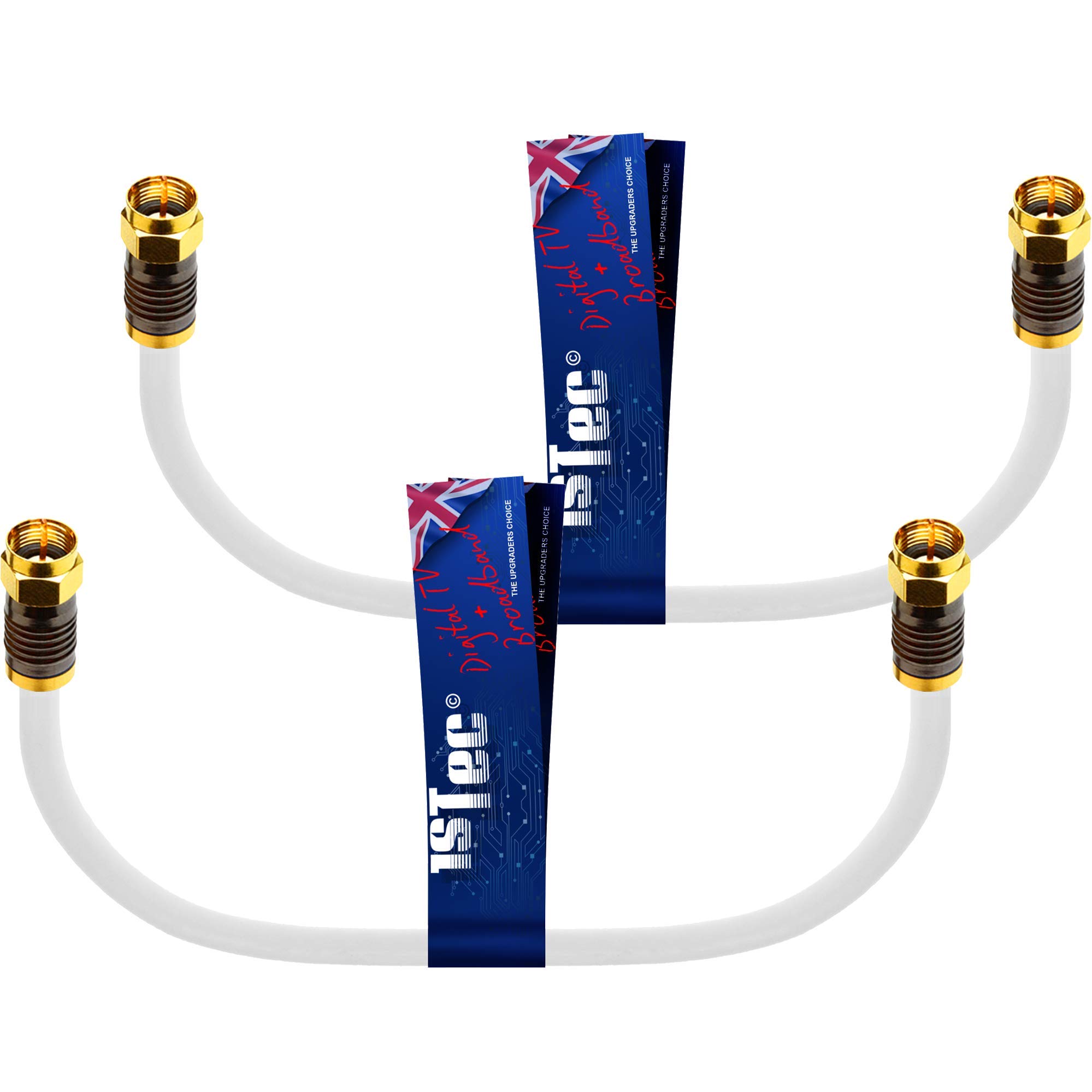 1STec 2 x 30cm Short White Cable for White Isolator Wall Box Link Lead for connecting to 2 or 3 Way Splitters V6 Digital Set Top Boxes or Broadband Cable Modems (2 x 0.3m Small Wires)